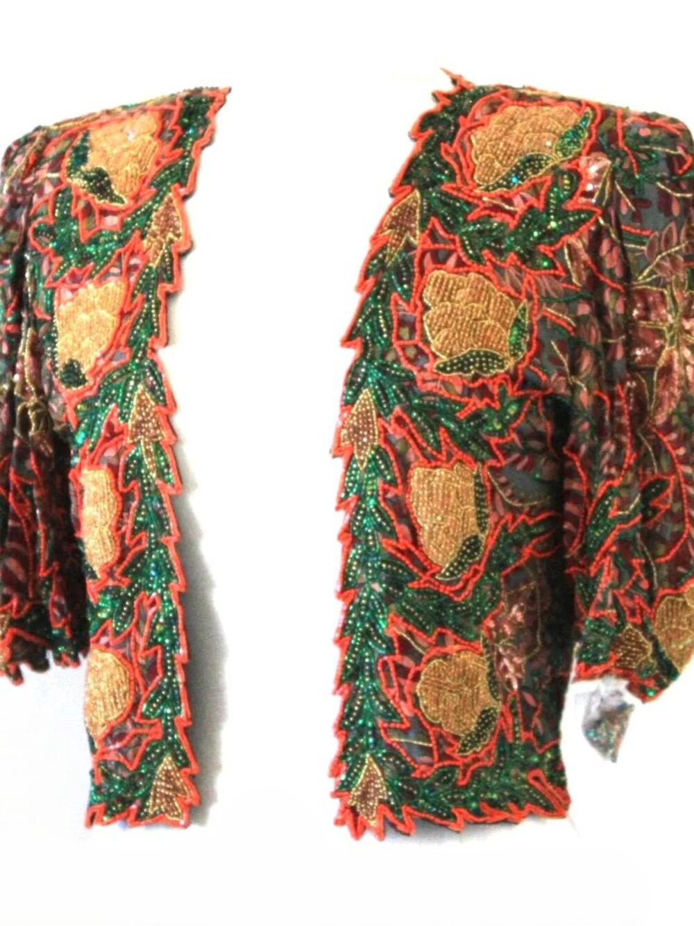JASDEE Vintage BoleroJacket HandWorkBeaded & Sequins&Hand Print OnSilk Style3072